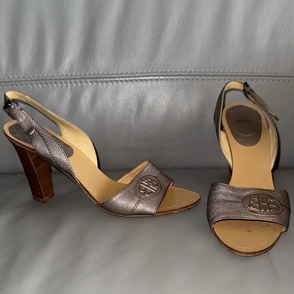 Hugo Boss Metallic Bronze Slingback Heels sz 7.5 - Picture 1 of 8